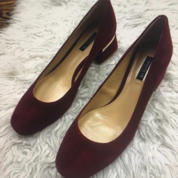 Lafayette 148 burgundy suede almond toe purmp heele - Picture 1 of 6